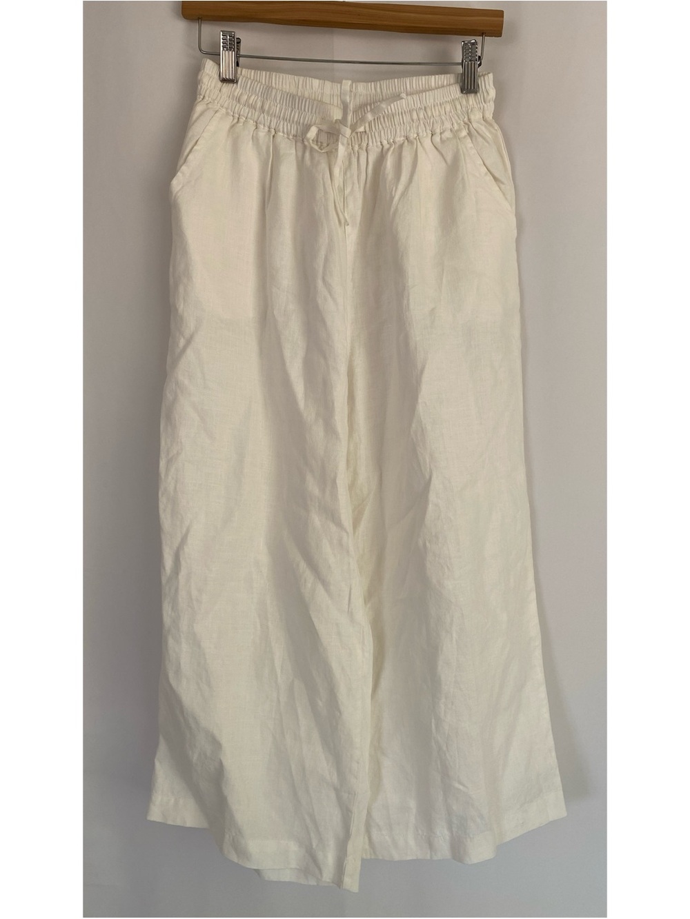 Ecupper Women's Linen Cropped Wide Leg Pants With Elastic Waist Side Pocket
